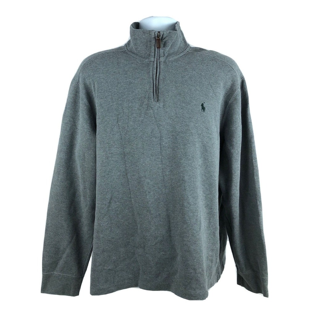 Polo Ralph Lauren Men's XL 1/4 Zip Mock Neck Gray Sweater Shirt 100% Cotton